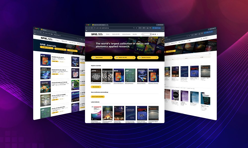 3 card floating images of the SPIE Digital Library
